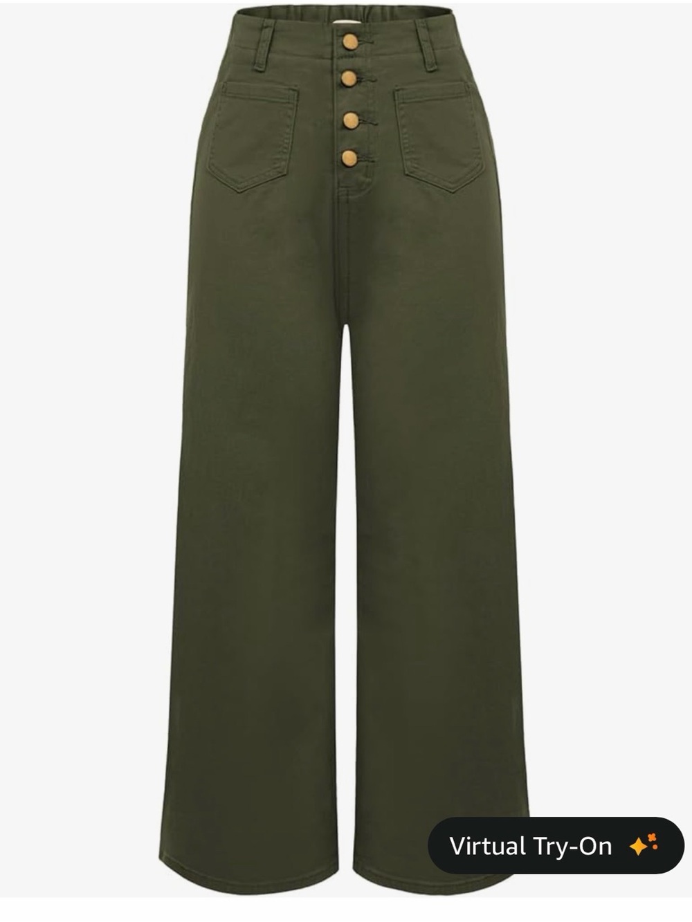 High-Rise Olive Green Wide-Leg Chinos